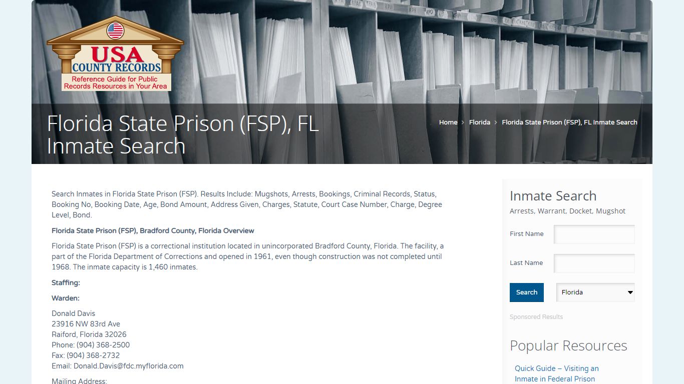 Florida State Prison (FSP), FL Inmate Search | Name Search