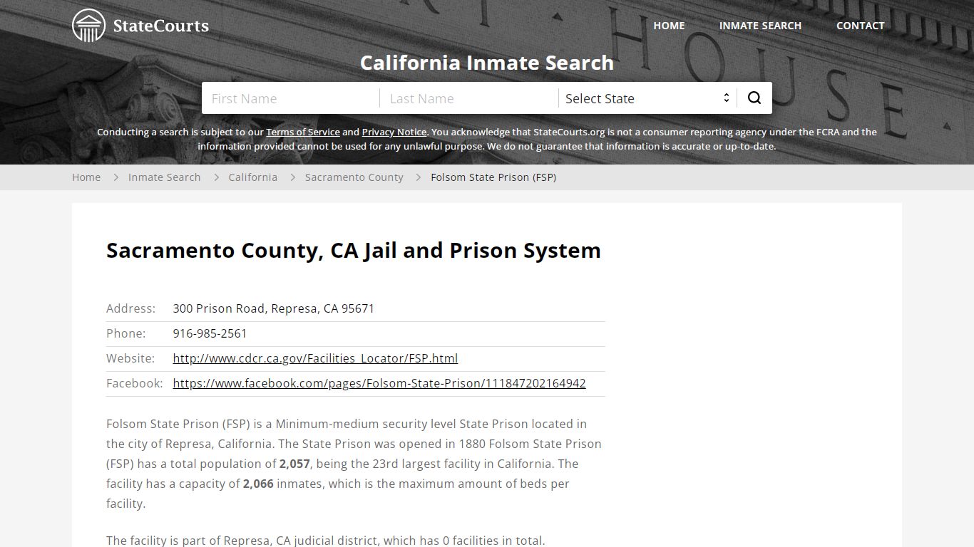 Folsom State Prison (FSP) Inmate Records Search, California - StateCourts